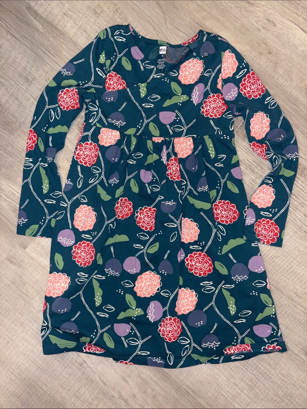 Tea Collection Navy Floral Long Sleeve Dress - Pink, Purple & Green